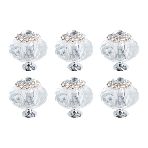 6pcs, 40mm Dia Crystal Glass Knobs Zinc Alloy Base Knob Drawer Pull Handle Cabinet Cupboard Wardrobe Dresser Decorative