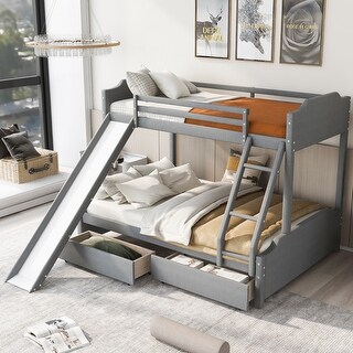 Twin Over Full Upholstery Bunk Bed with 2 Drawers & Slide - Bed Bath ...