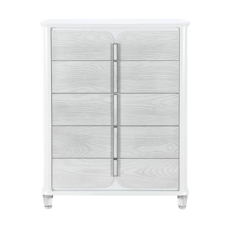 HomeRoots 38" Gray And White Wood Five Drawer Dresser