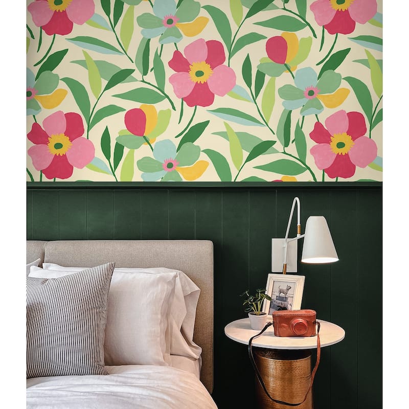 NextWall Garden Block Floral Peel and Stick Wallpaper