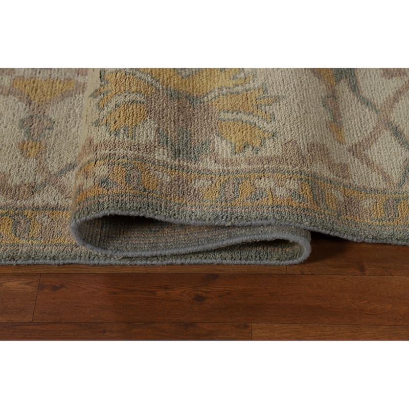 Oushak Indian Area Rug Hand-Knotted Transitional Green Wool Carpet - 9'11"x 13'8"