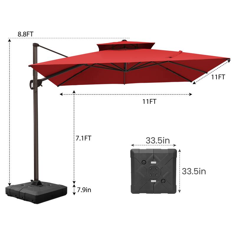 Pellebant 11X11FT Outdoor Patio Cantilever Offset 360 Degree Rotation Umbrella with Base Stand