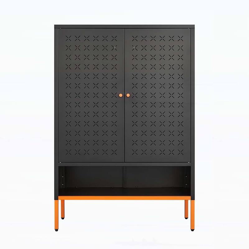 Grid Double Door Shoe Cabinet for Optimal Storage - Black