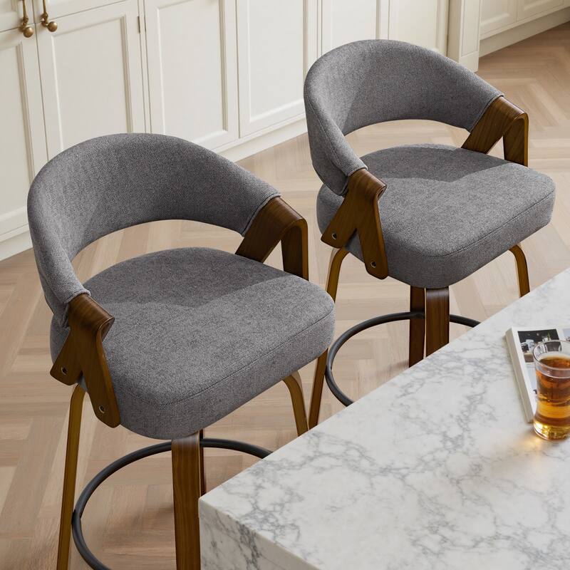 Mid-Century Upholstered Swivel Bar Stool/ Counter Stools with Curved Back - 37.5"H x 20.9"W x 19.9"D