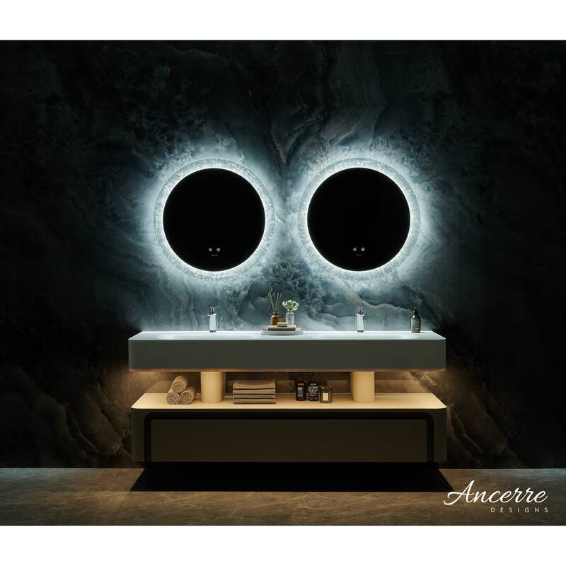 Frysta Round LED Frameless Bathroom Vanity Mirror with Dimmer and Defogger