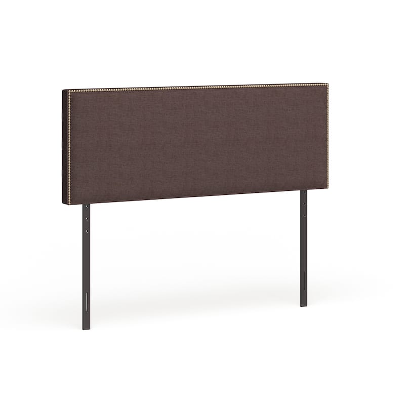 Region Queen-size Nailhead Upholstered Headboard - Dark Brown
