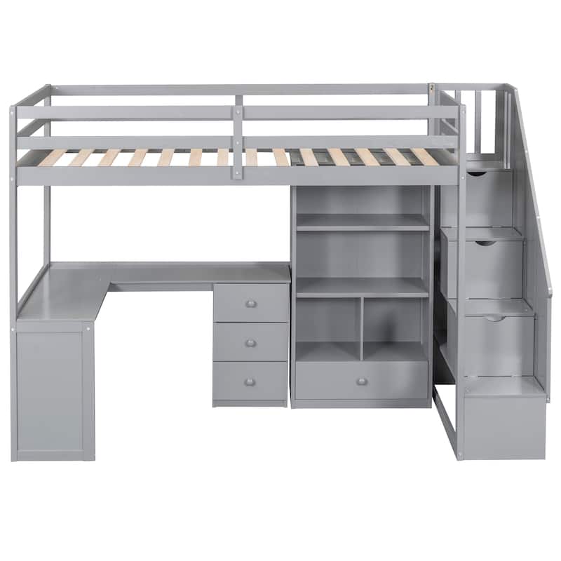 Twin Pine Loft Bed with L-Shaped Desk