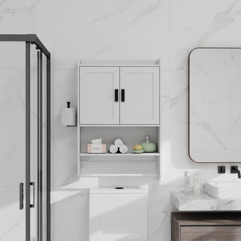 Anmytek White Wall Mounted Cabinet Storage Organizer for Bathroom Kitchen Laundry Room