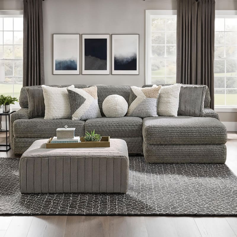 Furniture of America Meira USA Made 2-Piece 112-inch Charcoal Upholstered L-Shaped Sectional and Ottoman Set - Charcoal
