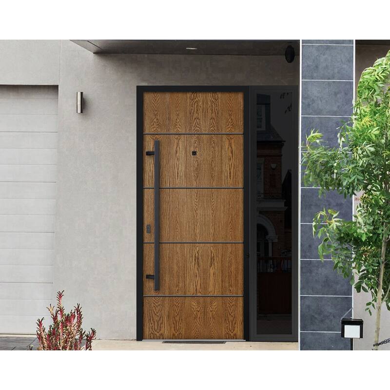 Exterior Prehung Steel Entry Door 0131 Black Enamel 2 Sidelites Top Window Stainless Steel Inserts W16+36+16xH80+16