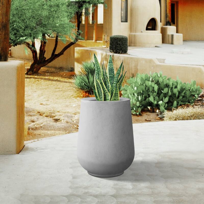 Plantara 14" H Round Raw Concrete Planter pot, Modern planter with Drainage Hole,Flower Pot for Outdoor