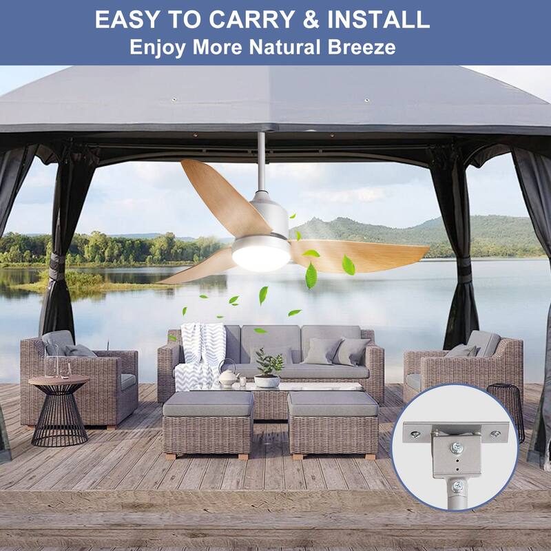 Outdoor Ceiling Fan with Light: 42-52 Inch Hanging - Plug in Waterproof Fans for Patio - Dimmable Remote App Control Black
