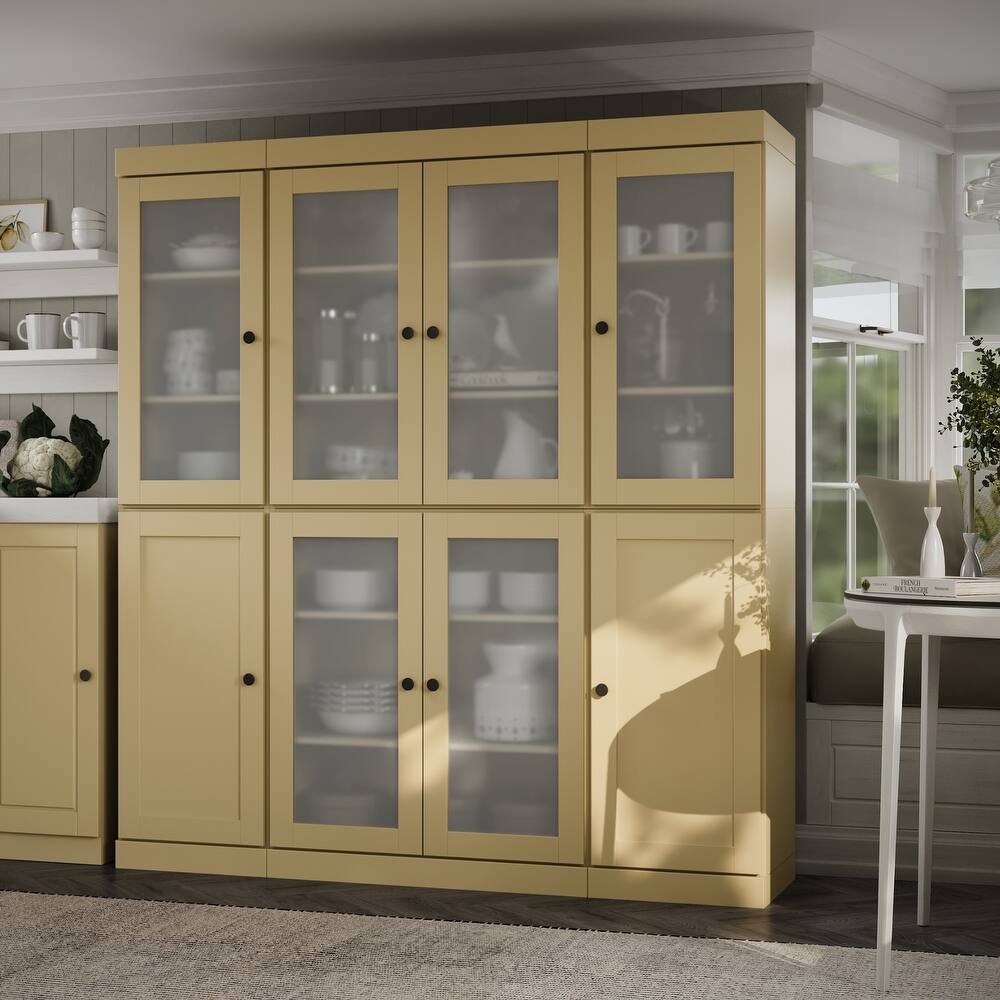 Palace Imports 100% Solid Wood 65" Pantry Cabinet with Frosted Glass, Shaker Doors and Adjustable Shelves