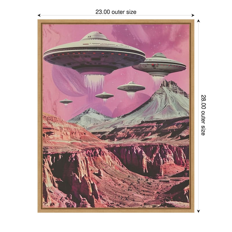 UFOs Canyon Landing by Samantha Hearn Framed Canvas Wall Art Print - Sylvie Natural - 23 x 28 in