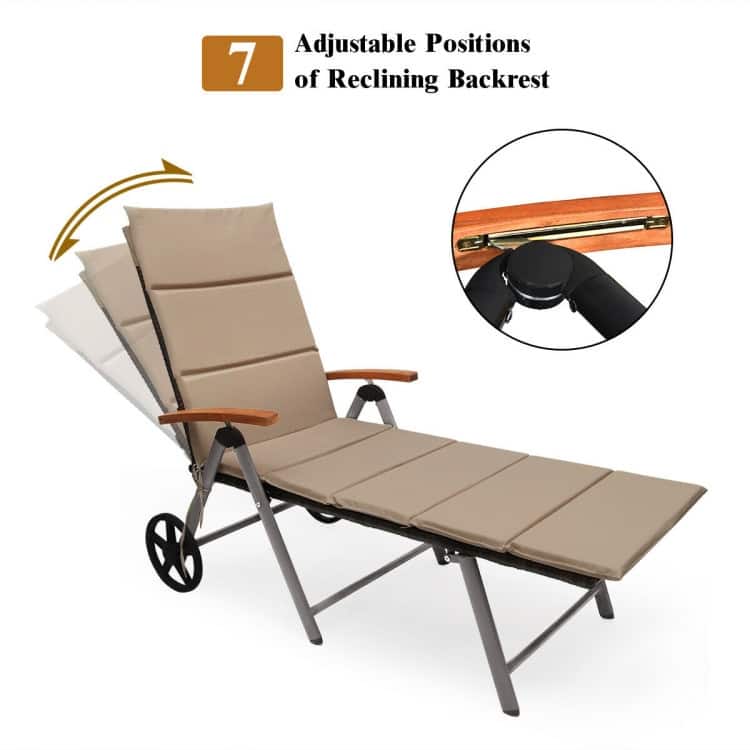 Premium Outdoor Rattan Chaise Lounge Recliner Chair for Relaxation - 56.5"~ 73" x 27.5" x 29.5"~44" (LX WX H)