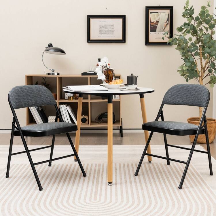 Black Fabric Upholstered Folding Chairs with Padded Seat and Sturdy Metal Frame - 18" x 20" x 30"