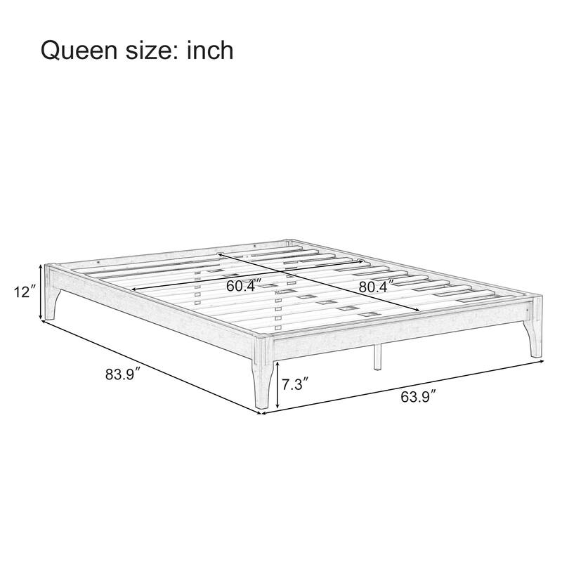 Open Frame Bamboo Platform Bed Frame, No Box Spring Needed, King Queen Full