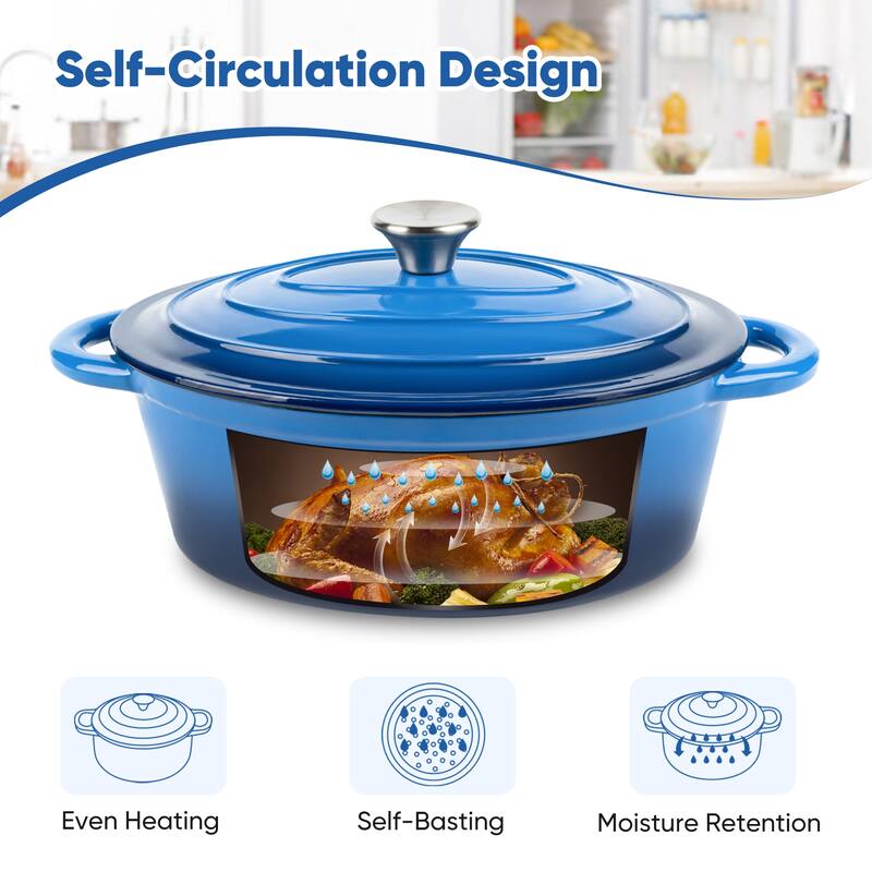 11.4 Inch Oval Dutch Oven with Lid, 4.5 Quart Cast Iron Dutch Oven with Non-Stick, 500-degrees F