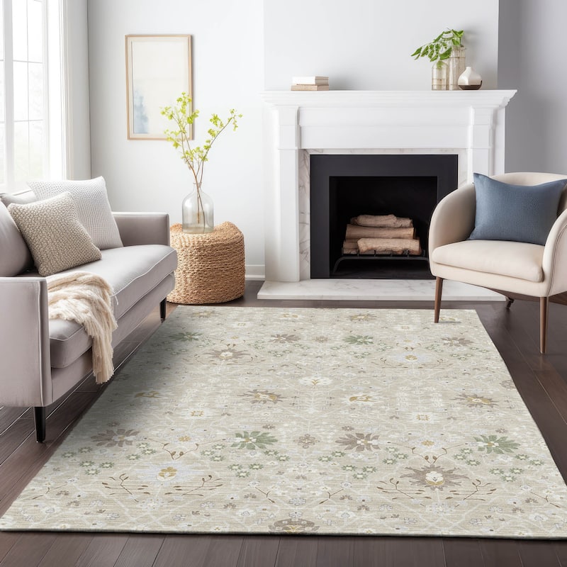 Machine Washable Indoor/ Outdoor Global Traditional Chantille Rug