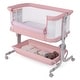 preview thumbnail 8 of 6, Bedside Crib w/ Adjustable Height Bassinet w/ Storage Shelf & Wheels Pink