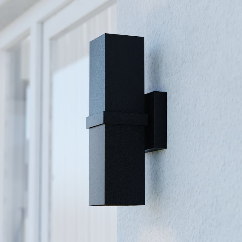 Lavage Aluminum 2 Light Black Contemporary Outdoor Wall Lamp - Up and Down Lighting - 4.75-in W x 14-in H x 5.5-in D - Textured Black - 4.75-in W x 14-in H x 5.5-in D