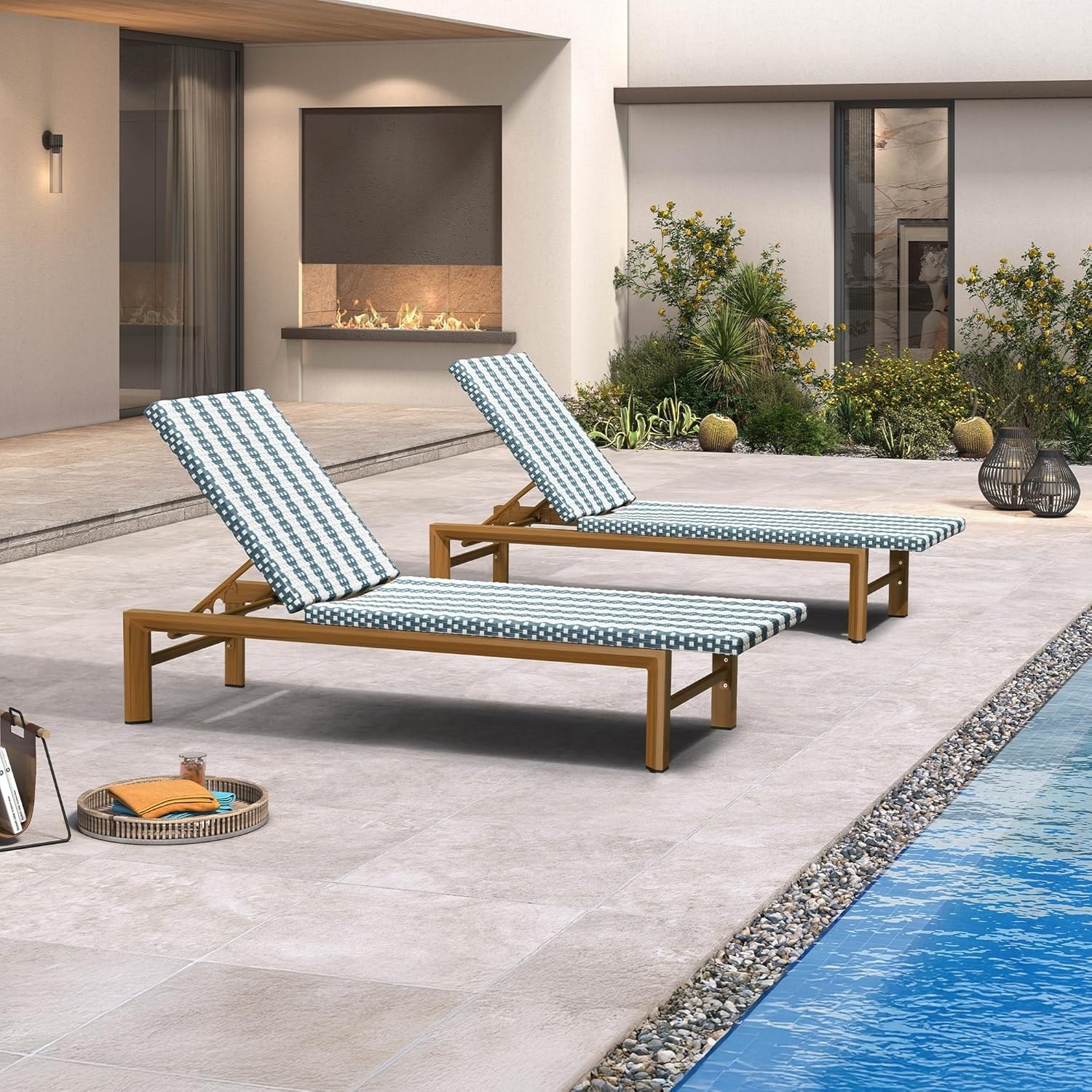 PURPLE LEAF Outdoor Chaise Lounge, Adjustable Wicker Chair with Aluminum Frame