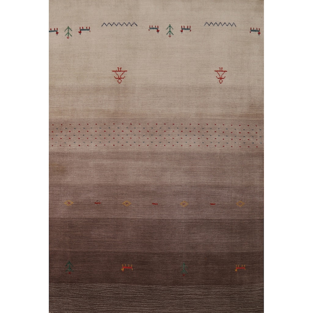 Hand Knotted Oriental 100% Wool Carpet Tribal Stripe Brown Gabbeh Area Rug - 5' 10'' X 4' 2''