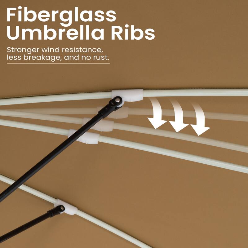 15ft Outdoor Patio Market Umbrella with Base and 144 Solar-Powered Led Lights