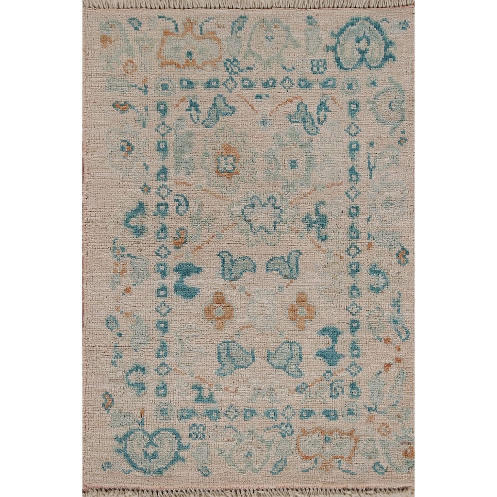 Hand Knotted Oriental 100% Wool Carpet Transitional Geometric Beige & Ivories Oushak Area Rug - 2' 11'' X 1' 11''
