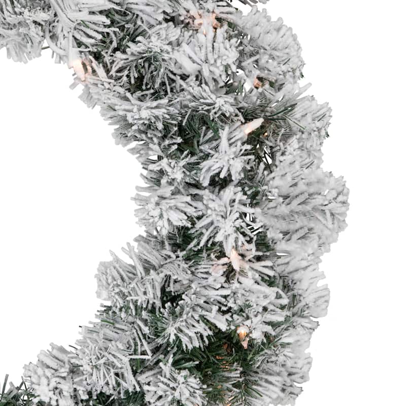 Pre-lit Heavily Flocked Madison Pine Artificial Christmas Wreath 24-Inch Clear Lights - 24"