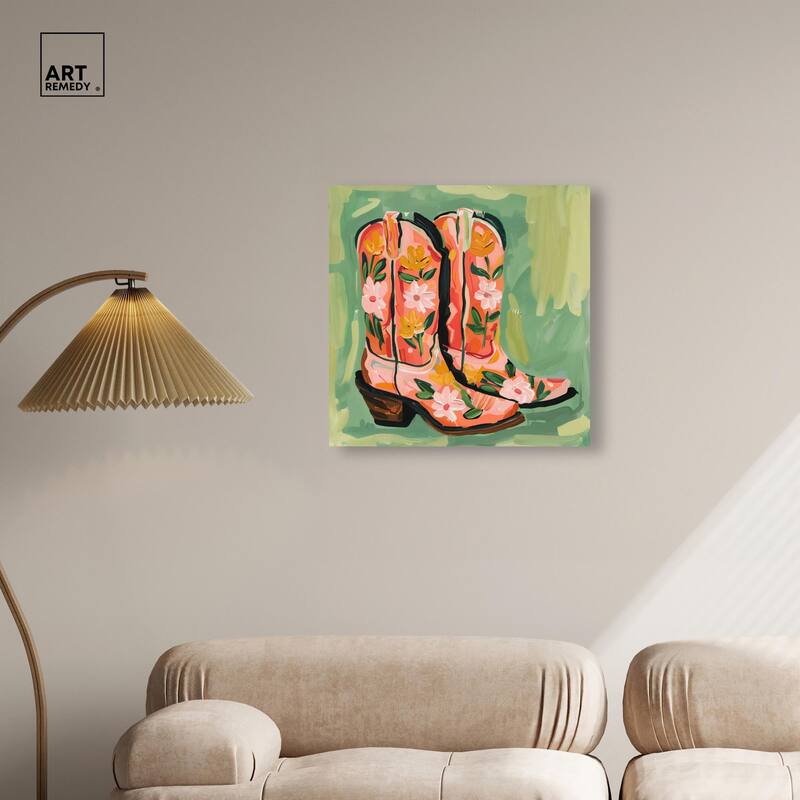 Wildflower Cowboy Boots Canvas by Art Remedy, Gallery Wrapped