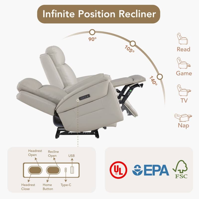 Spruce & Spring Dual Motors Genuine Leather Zero Gravity Recliner with Power Headrest