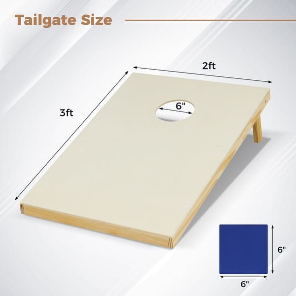 dimension image slide 1 of 2, Portable Natural Pinewood Cornhole Board Set with 8 Sandbags and Carry Bag, Tailgate or Regulation Size Options