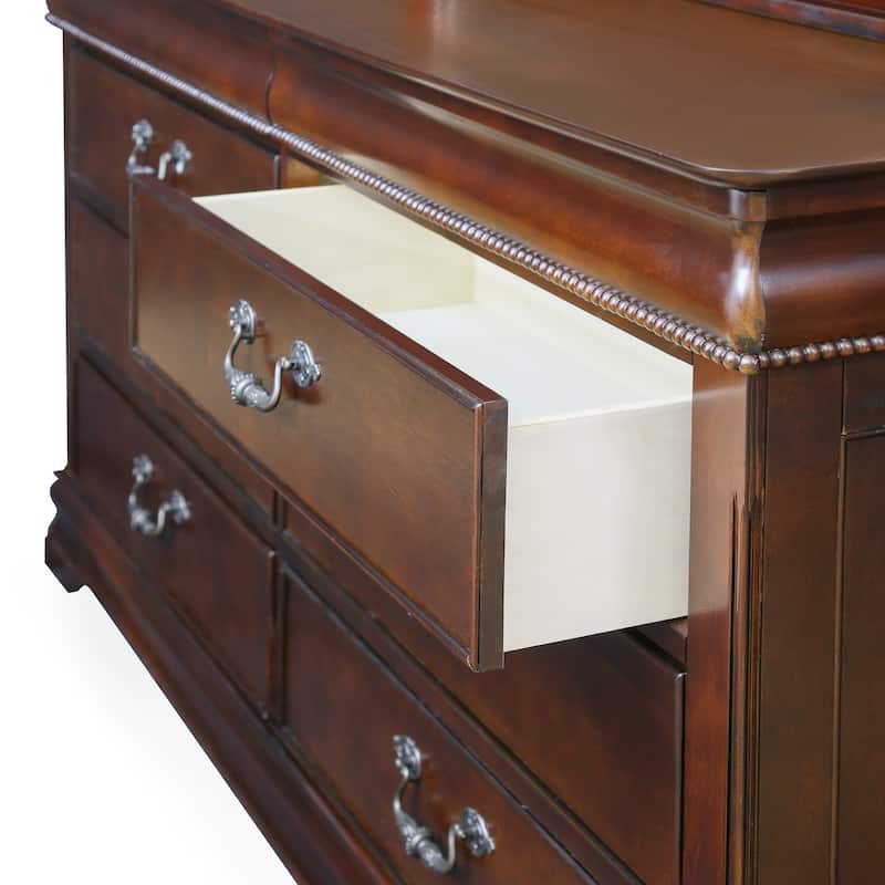 Jeannine Traditional Cherry Hidden Storage 56-inch Wide 6-Drawer Wood Dresser by Furniture of America