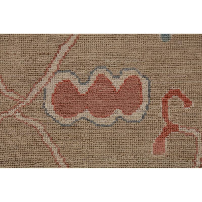 Hand Knotted Oriental 100% Wool Carpet Transitional All-Over Beige & Ivories Oushak Area Rug - 12' 2'' X 9' 4''