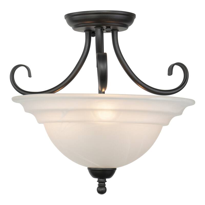 Flush Mount Ceiling Light - 14" Bronze Finish White Glass Shade - 86.75
