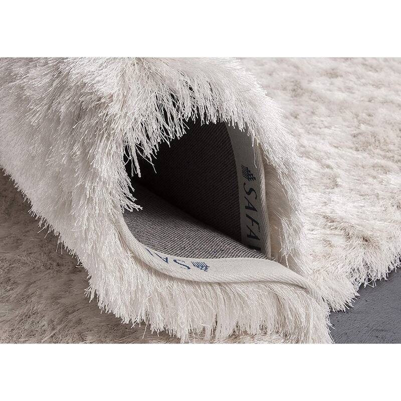 Asian Area Rug 6x7 Square - White Shag Rug for Living Room, Bedroom - Non-Shedding, Easy Care Floor Decor - 79 x 79