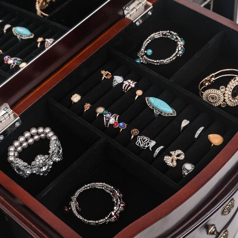 Large Jewelry Armoire with Mirror, 8 Drawers & 16 Necklace Hooks, 2 Side Swing Doors