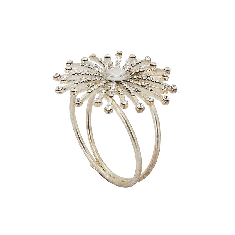 Table Napkin Rings With Jewel Starburst Design (Set of 4) - Set of 4 - Silver