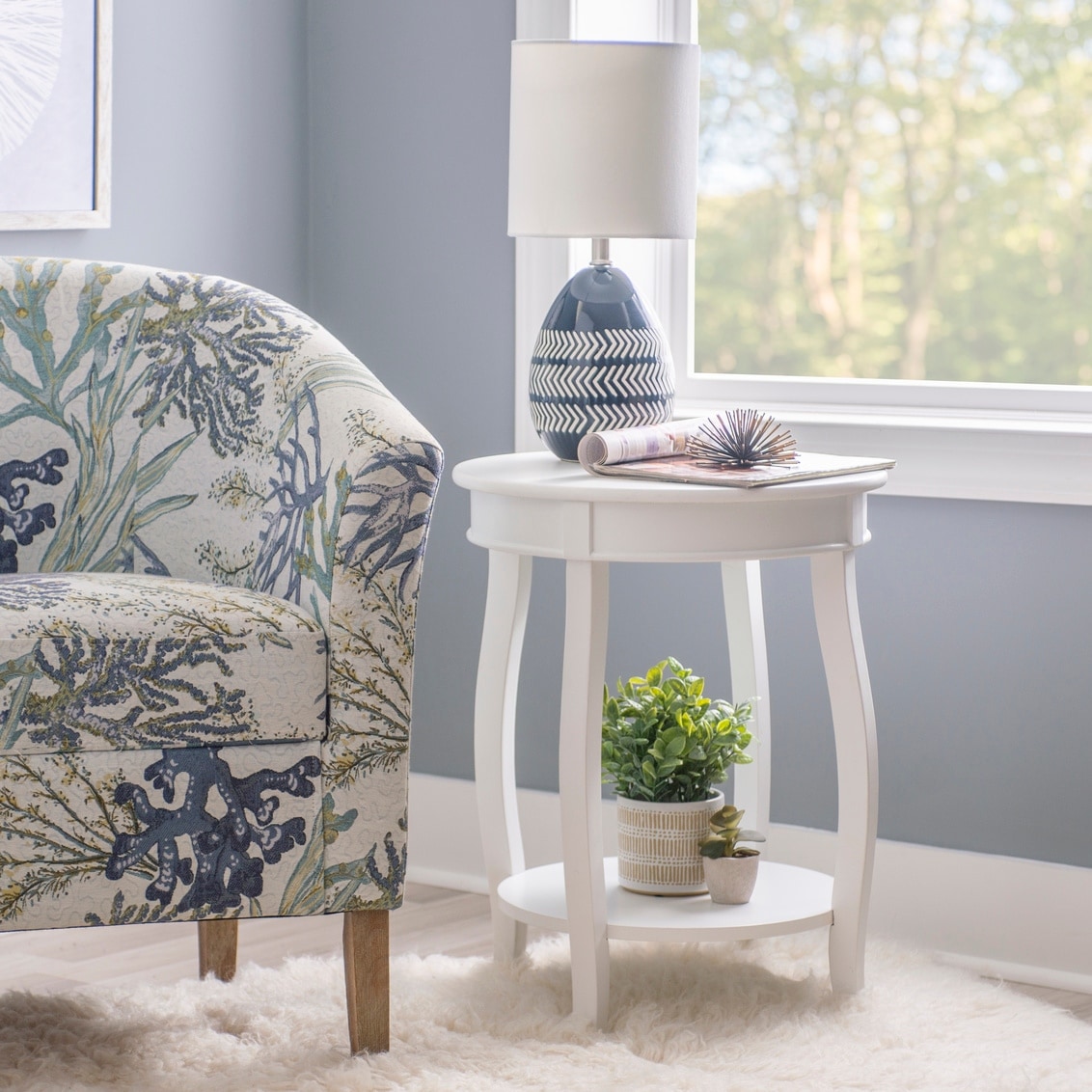 Linon Penelope Round Table with Shelf