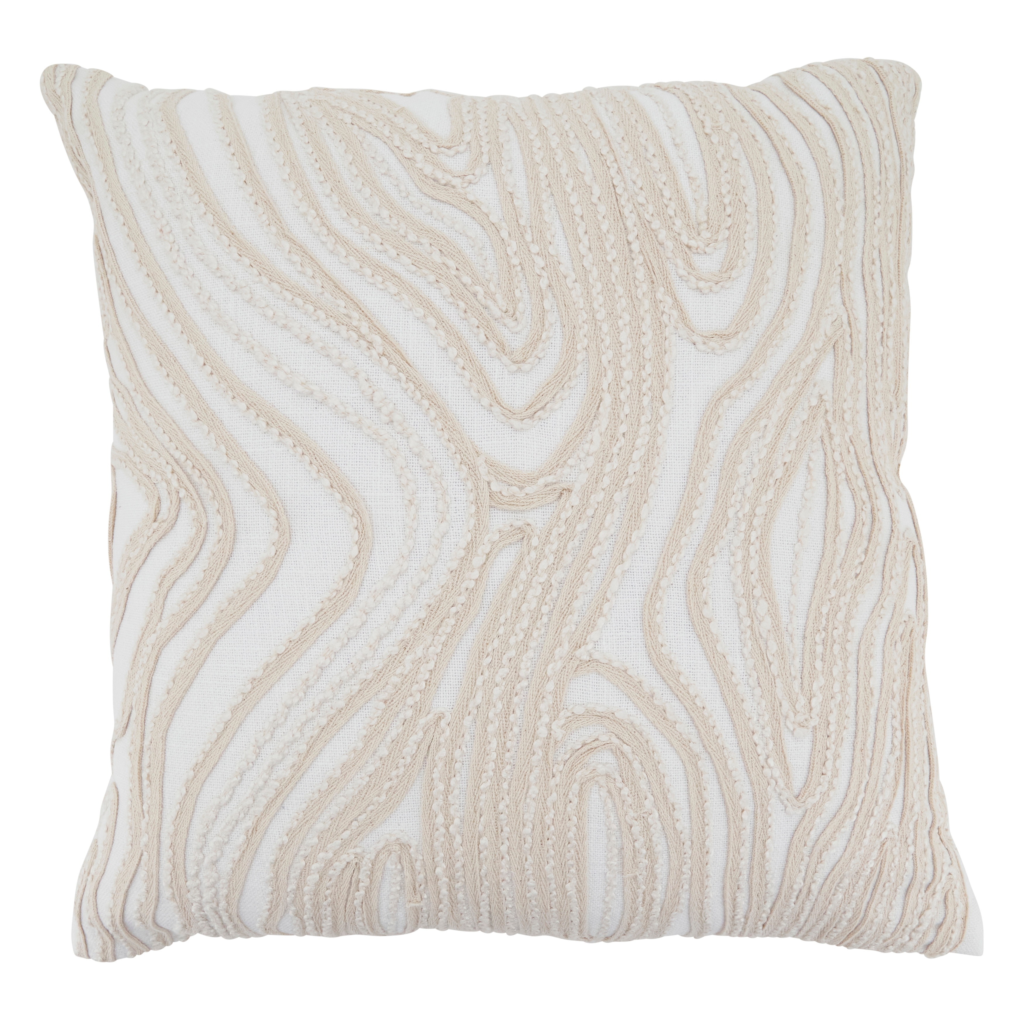 Embroidered Wave Cotton Throw Pillow - Textured Swirl Stitch Design for Sofa, Bed & Accent Styling, 18"x18"