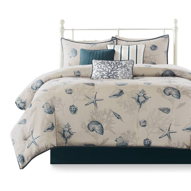 GDF Studio - Bayside 7-Piece Cotton Sateen Comforter Set with Decorative Pillows