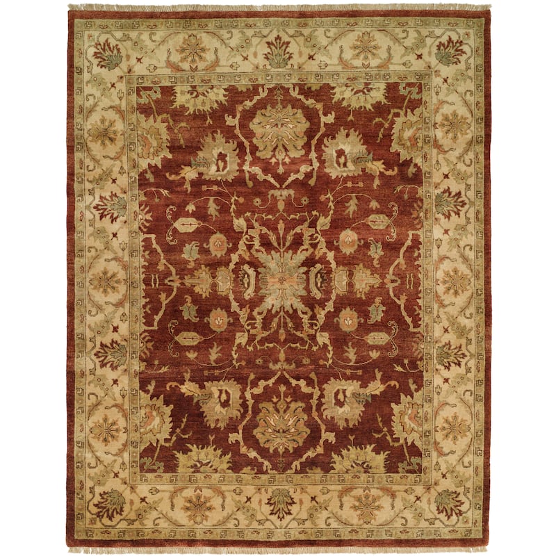 Traditional Red Hand-Knotted Wool Area Rug