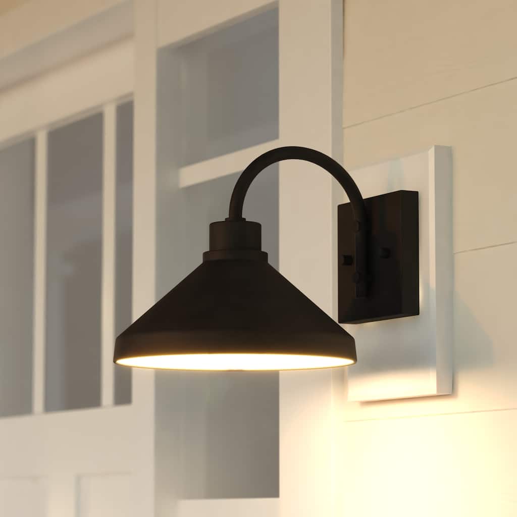 VAXCEL Highland Park Matte Black and White Outdoor Wall Sconce Light Fixture, Steel Shade with White Interior