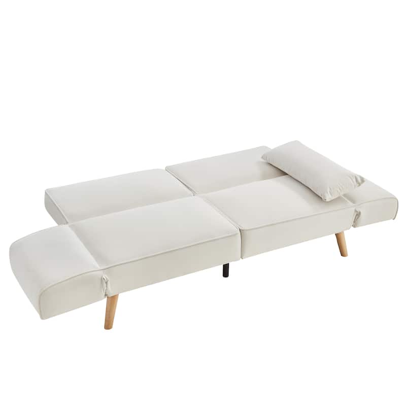 Futon Sleeper Sofa Bed Velvet Recliner Sofa Loveseat Couch with Adjustable Armrests, Splitback Recline and Pillows