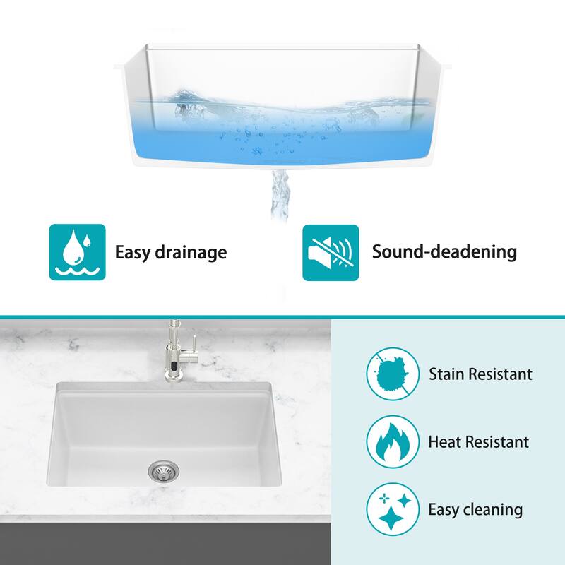 28" Undermount Single Bowl Quartz Kitchen Sink - 28'' x 19'' x 9.65''