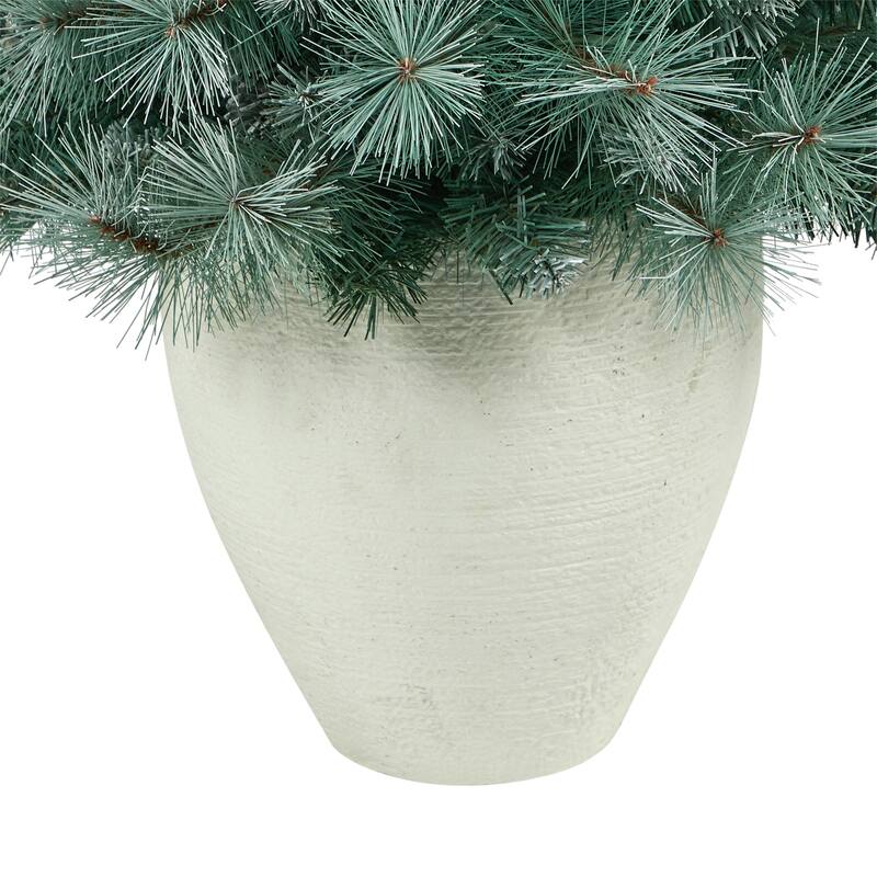 50in. Frosted Tip Pine Artificial Christmas Tree with 100 Clear Lights, Pine Cones & 228 Branches in White Planter