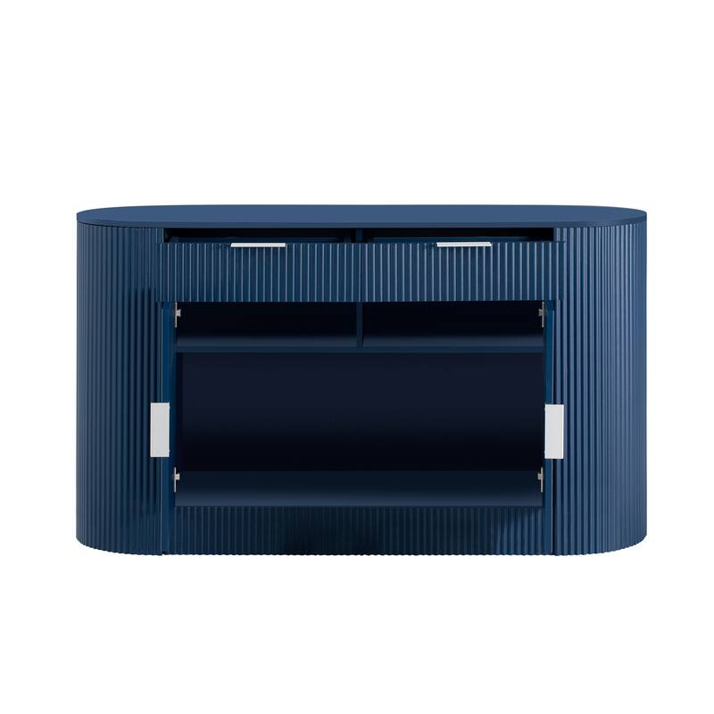 Modern Ribbed Storage Cabinet with Magic-Tape Curved Doors & Tiered Side Shelving by Harper&Bright Designs