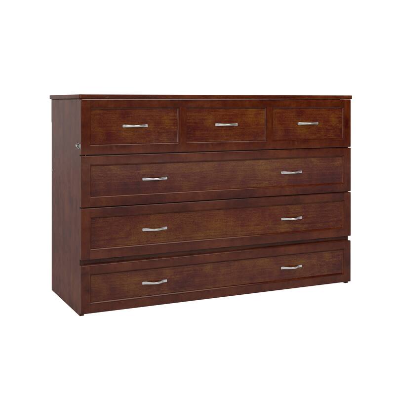 Northfield Queen Murphy Bed Chest with 6" Mattress, Storage Drawer & Built-In Charger in Walnut