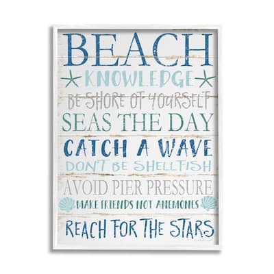 The Stupell Home Decor Beach Knowledge Blue Aqua and White Planked Look Sign, 11 x 14, Design By Artist Jennifer Pugh